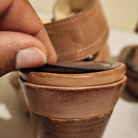 Coach Sz 8.5 Kensington Open Toe Slingback Platform Sandals Tan Leather Boho - Picture 5 of 10